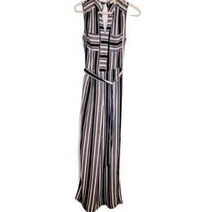 New Monteau black and white striped wide leg sleeveless belted jumpsuit Size S